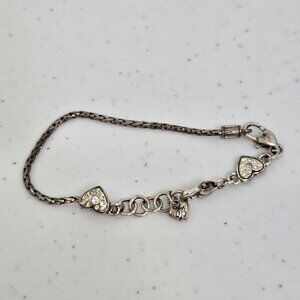 Brighton‎ 7" 8" Slide Charm Bracelet Dual Toggle Silver Tone Rhinestone Hearts